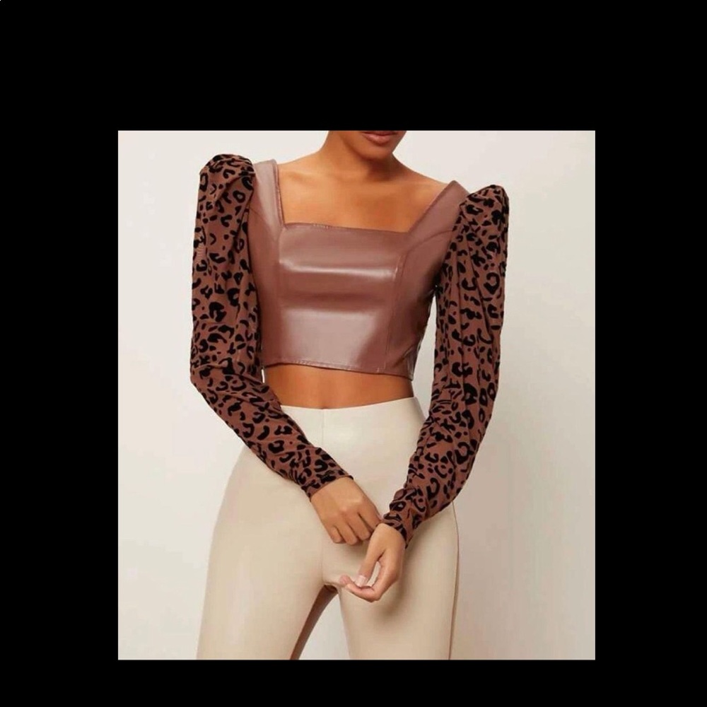 Cheetah Sleeve Leather Top